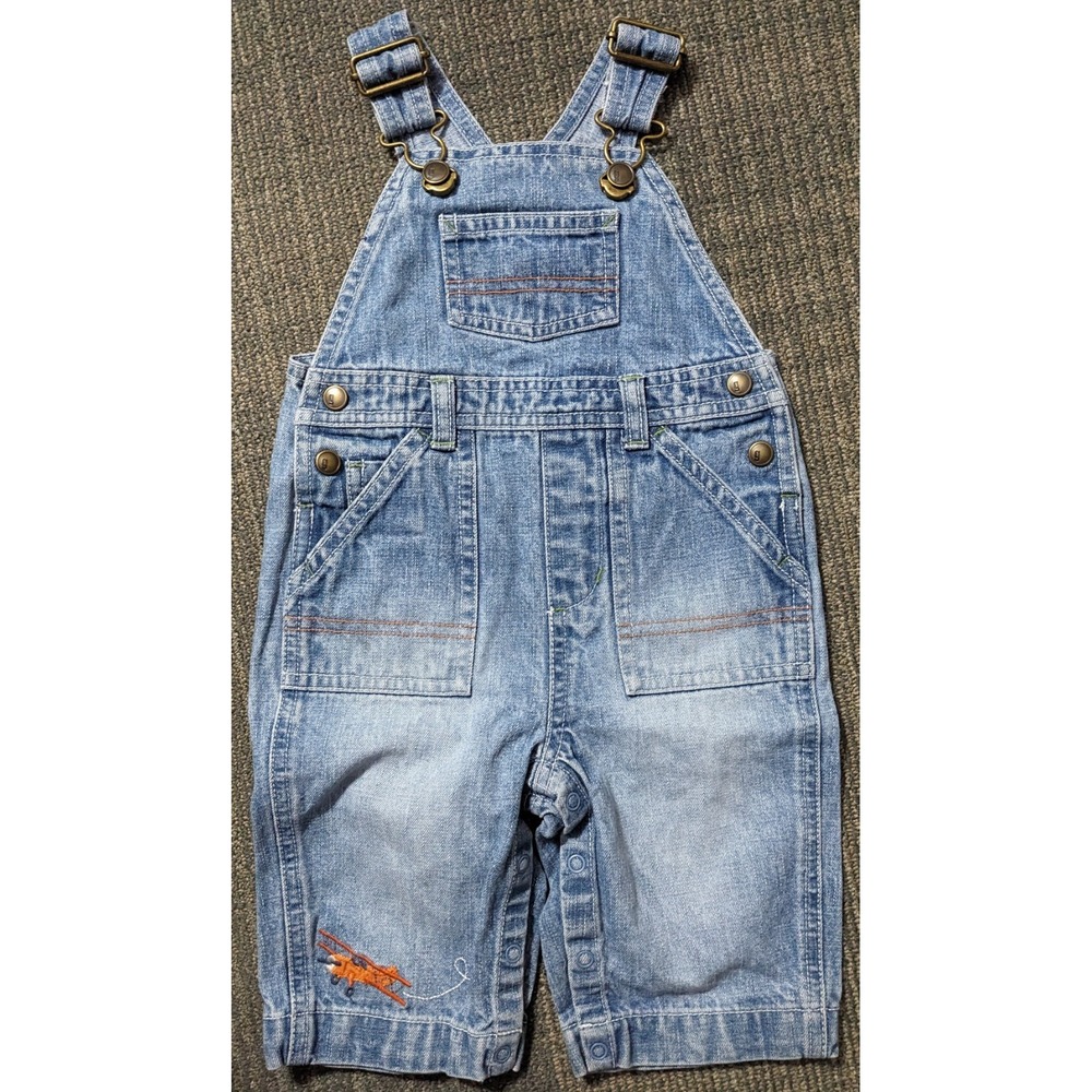 Gymboree Baby Overalls Embroidered Denim‎ Stunt Plane Jeans 3-6 Mo Pockets 2005